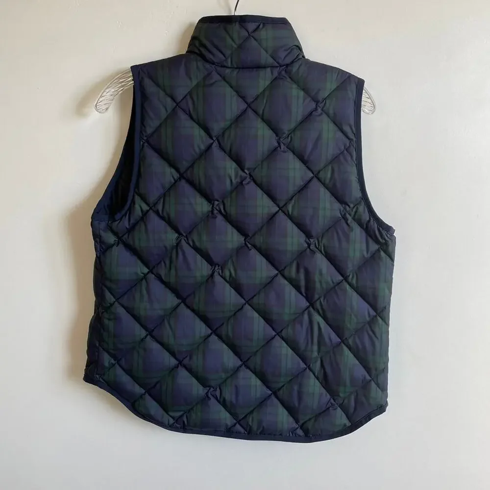 J. Crew Navy Green Tartan Excursion Quilted Down Vest